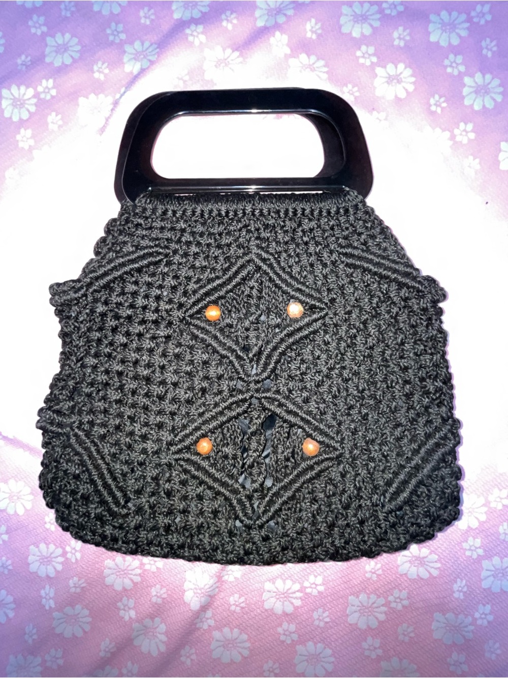 Vintage Handmade Crocheted Purse Plastic Handles